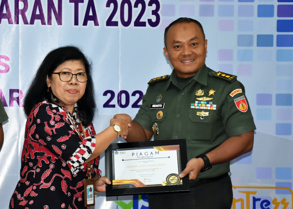 Korem 073/Mkt Dinobatkan Lagi Sebagai Satker Terbaik Kategori Nilai IKPA